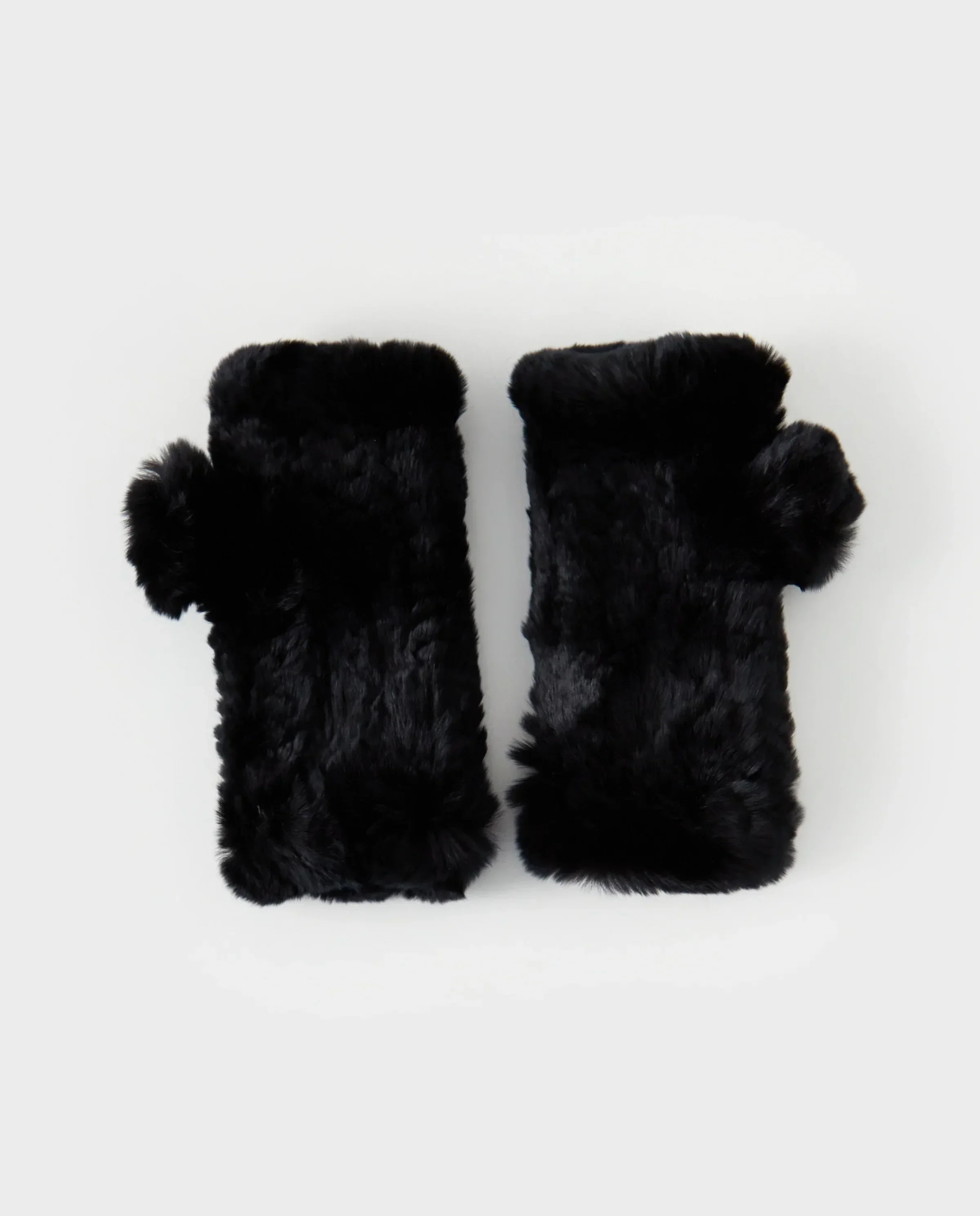 Czarne futrzane rękawiczki z otwartymi palcami - Image #0