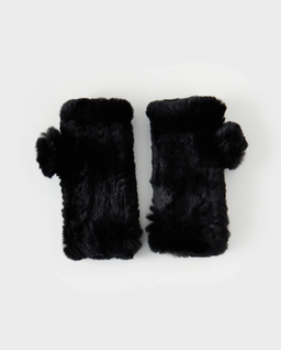 Czarne futrzane rękawiczki z otwartymi palcami - Image #0