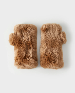 Brązowe futrzane rękawiczki z otwartymi palcami - Image #2