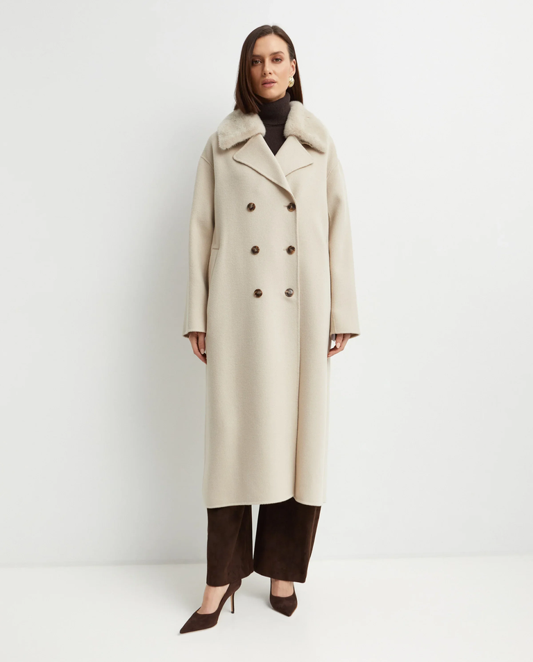 Wełniany płaszcz z futrzanym kołnierzem Manteau