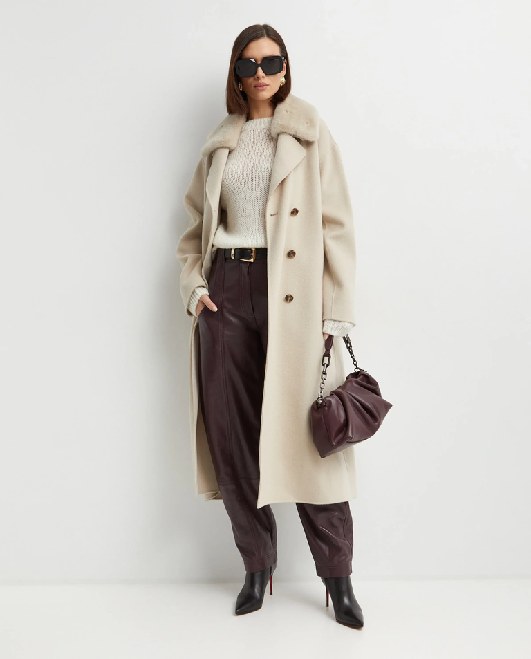 Wełniany płaszcz z futrzanym kołnierzem Manteau - Image #3