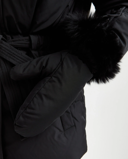 Czarny puchowy płaszcz z kołnierzem - Image #5