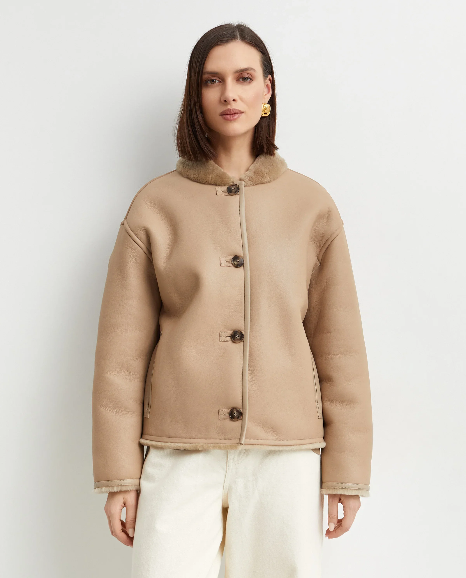 Beżowa dwustronna krótka kurtka - Image #5