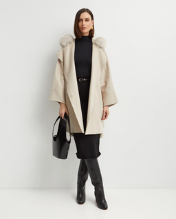 Beżowy wełniany płaszcz z kołnierzem - Image #2