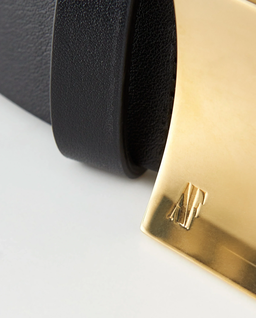 Czarny skórzany pasek ze złotą klamrą - Image #3