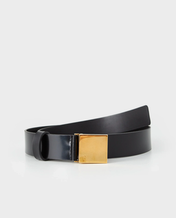 Czarny skórzany pasek ze złotą klamrą - Image #0