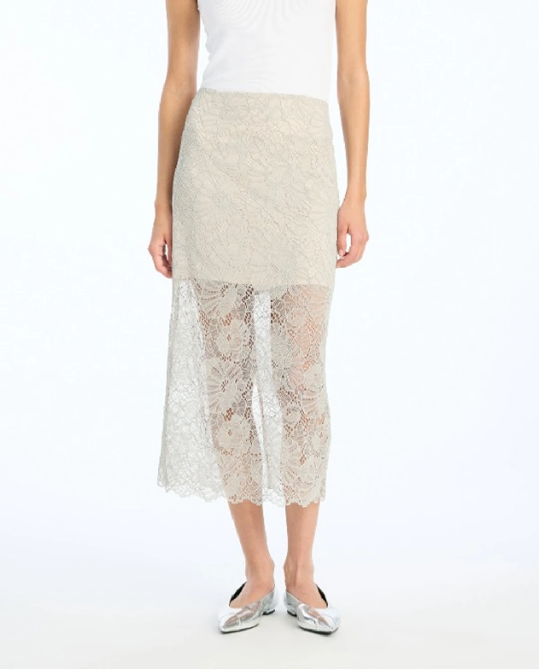 Ołówkowa spódnica z siateczki w kwiaty