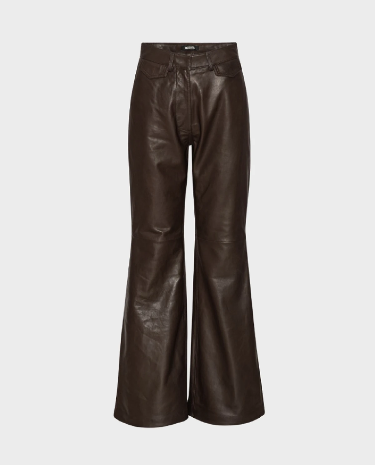 Ciemnobrązowe spodnie skórzane