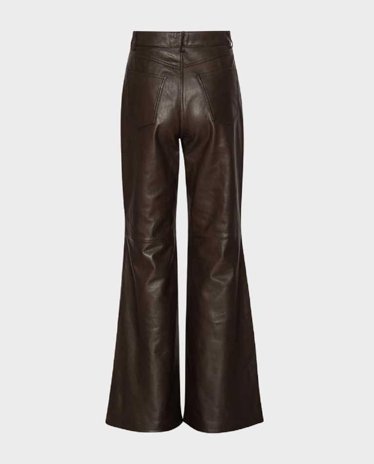 Ciemnobrązowe spodnie skórzane