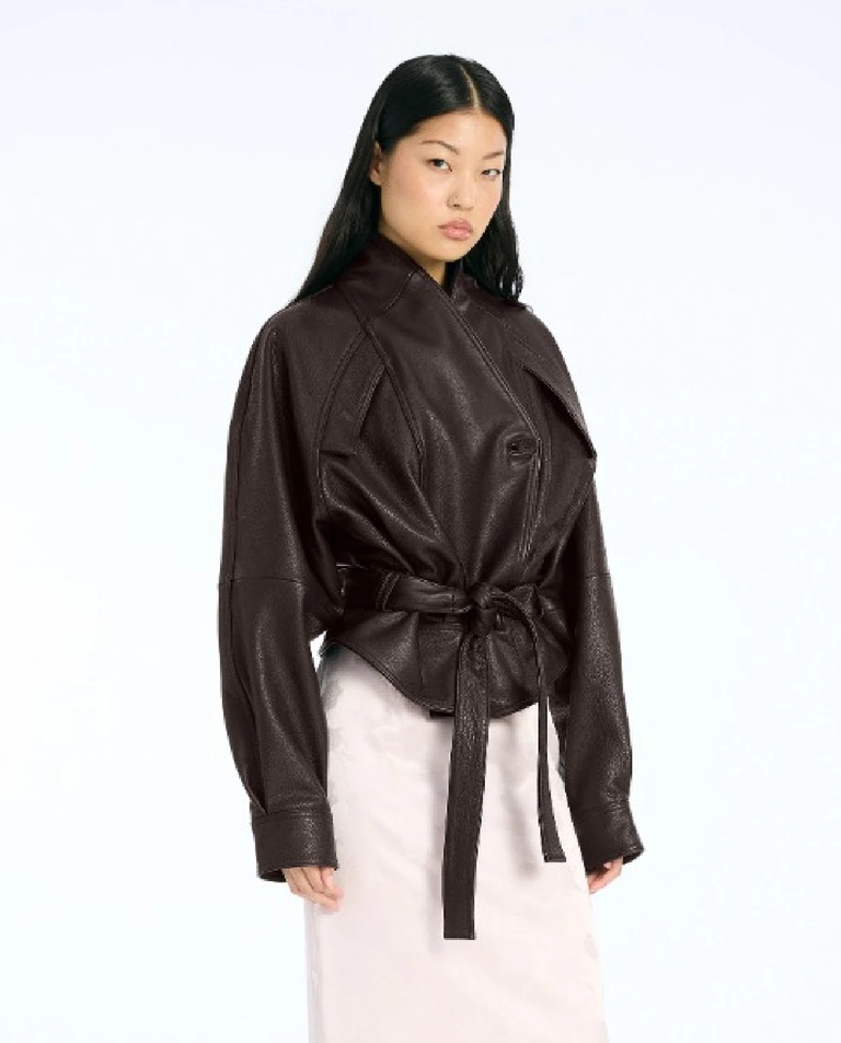 Ciemnobrązowa skórzana kurtka bomber