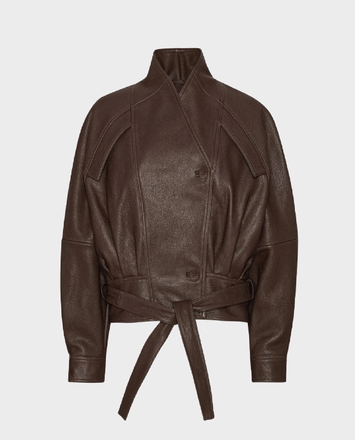 Ciemnobrązowa skórzana kurtka bomber - Image #1