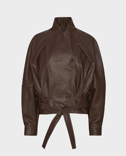 Ciemnobrązowa skórzana kurtka bomber - Image #1