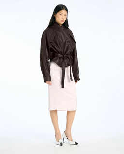 Ciemnobrązowa skórzana kurtka bomber - Image #2