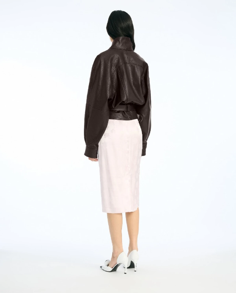 Ciemnobrązowa skórzana kurtka bomber - Image #3