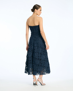 Granatowa sukienka midi z koronką - Image #2