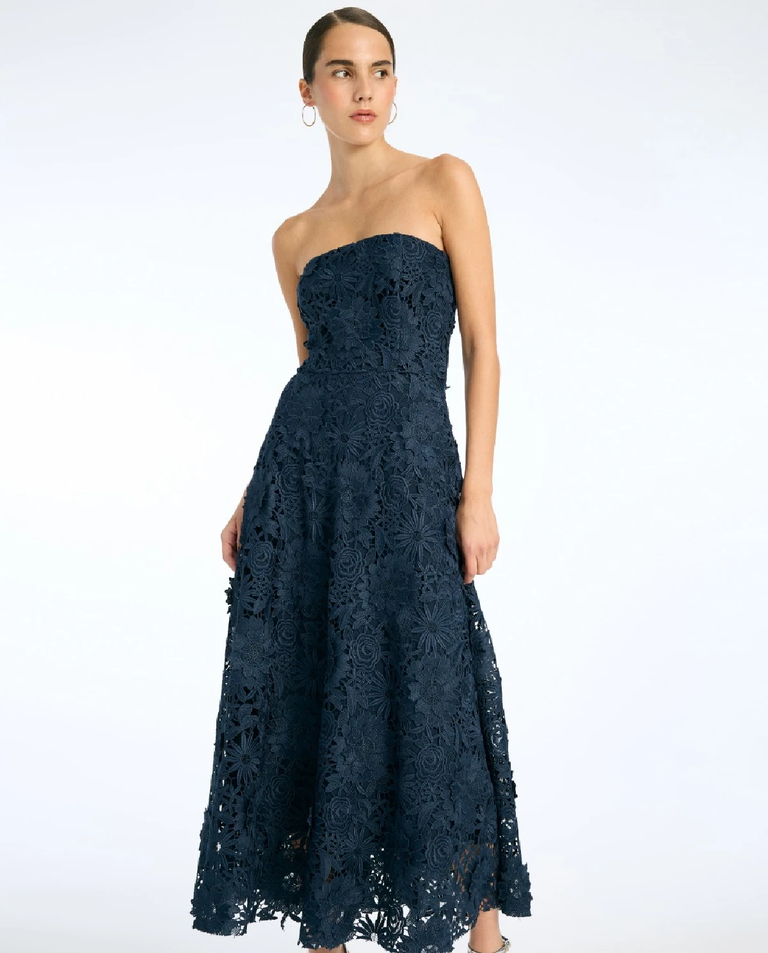 Granatowa sukienka midi z koronką - Image #3