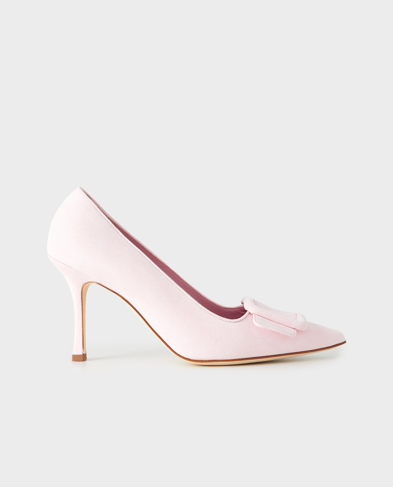 Jasnoróżowe zamszowe szpilki Maysale 90