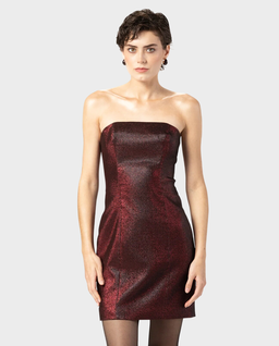 Czerwona mini sukienka z błyszczącej tkaniny - Image #0