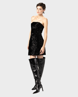 Czarna mini sukienka z futrzanej tkaniny - Image #1