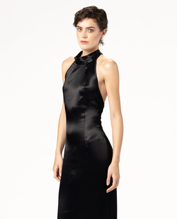 Czarna maxi sukienka z satynowej wiskozy - Image #3