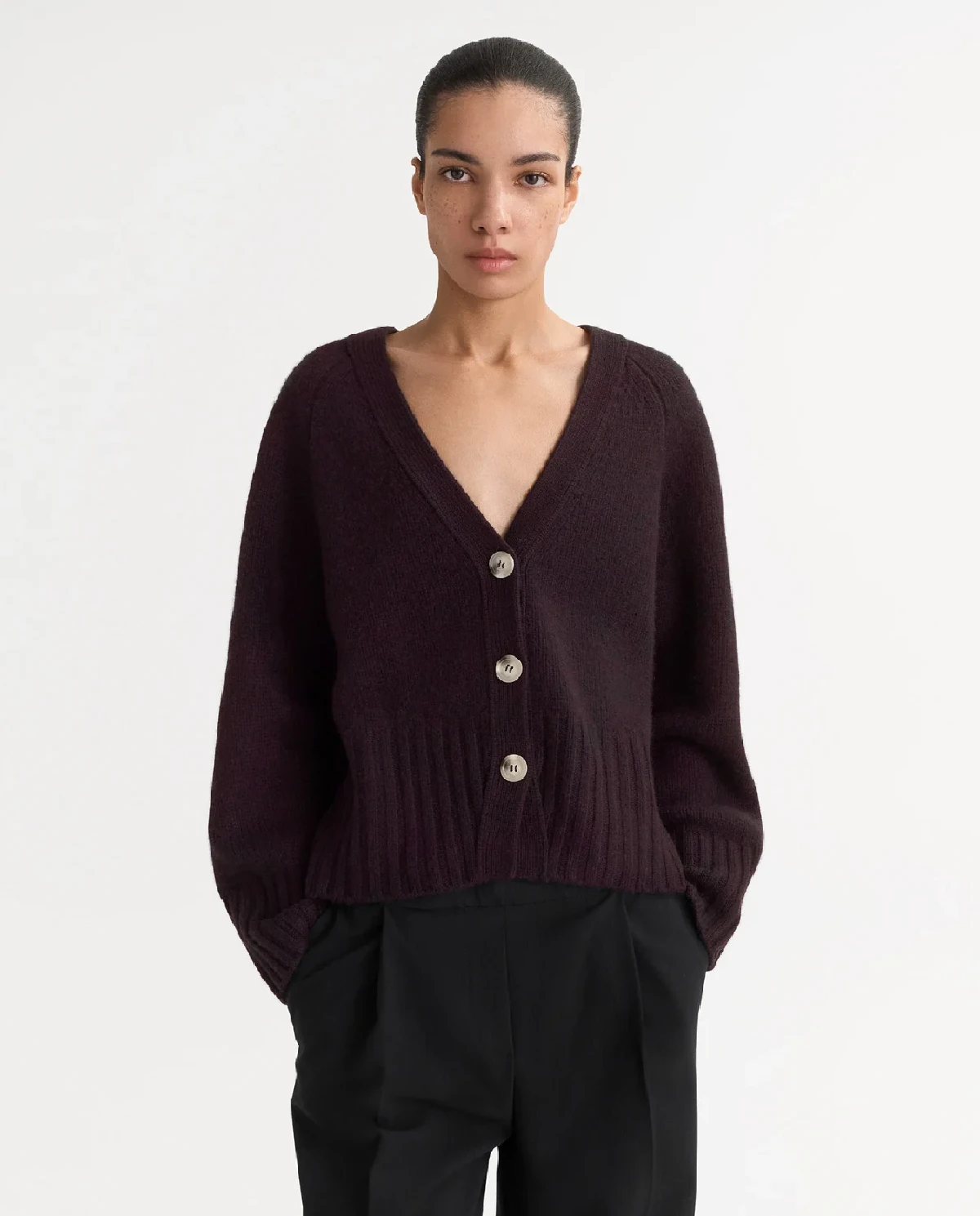 Burgundowy kaszmirowy kardigan - Image #0