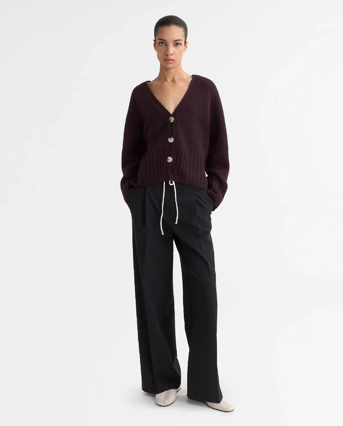 Burgundowy kaszmirowy kardigan - Image #2