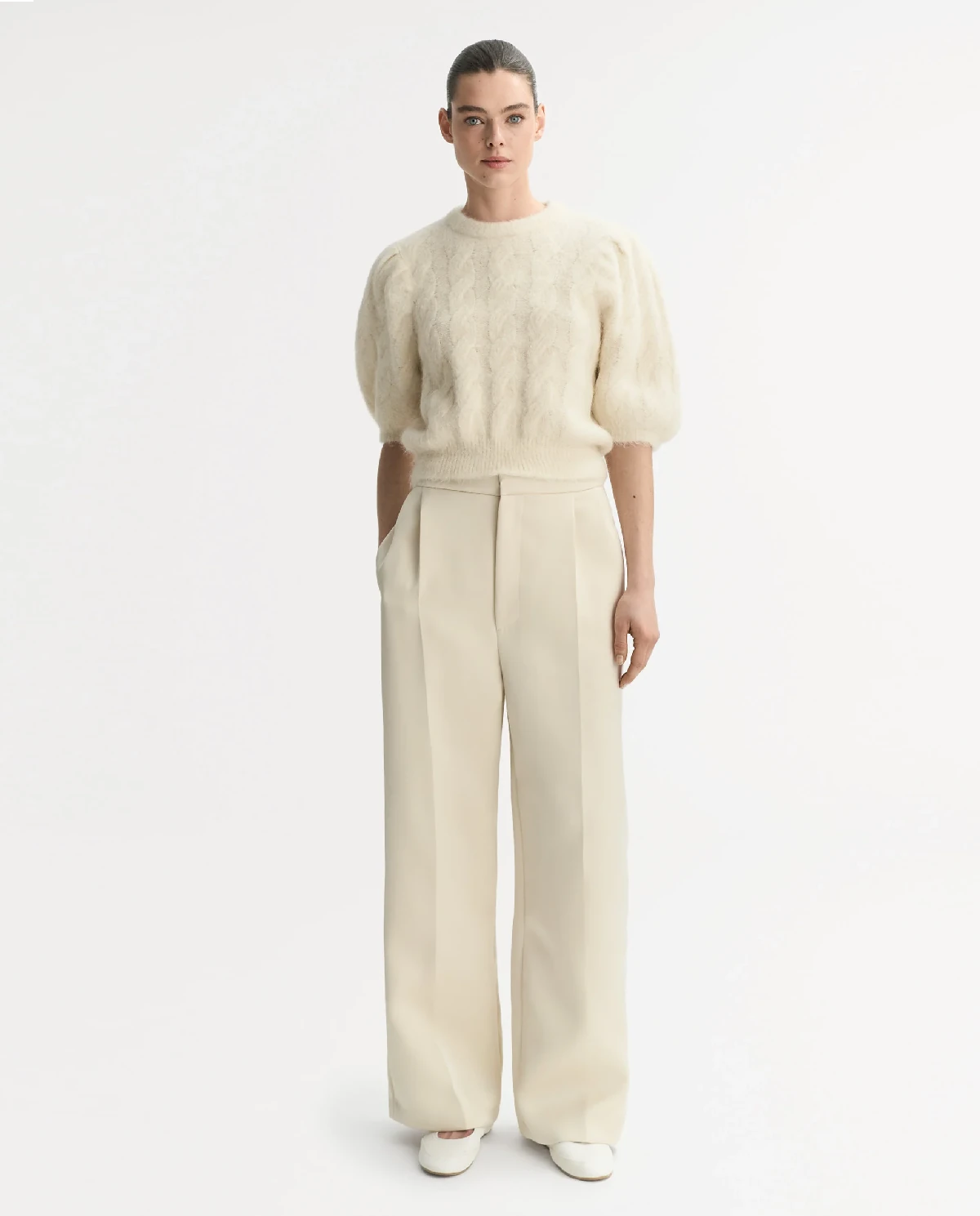 Dzianinowa kremowa bluzka - Image #2