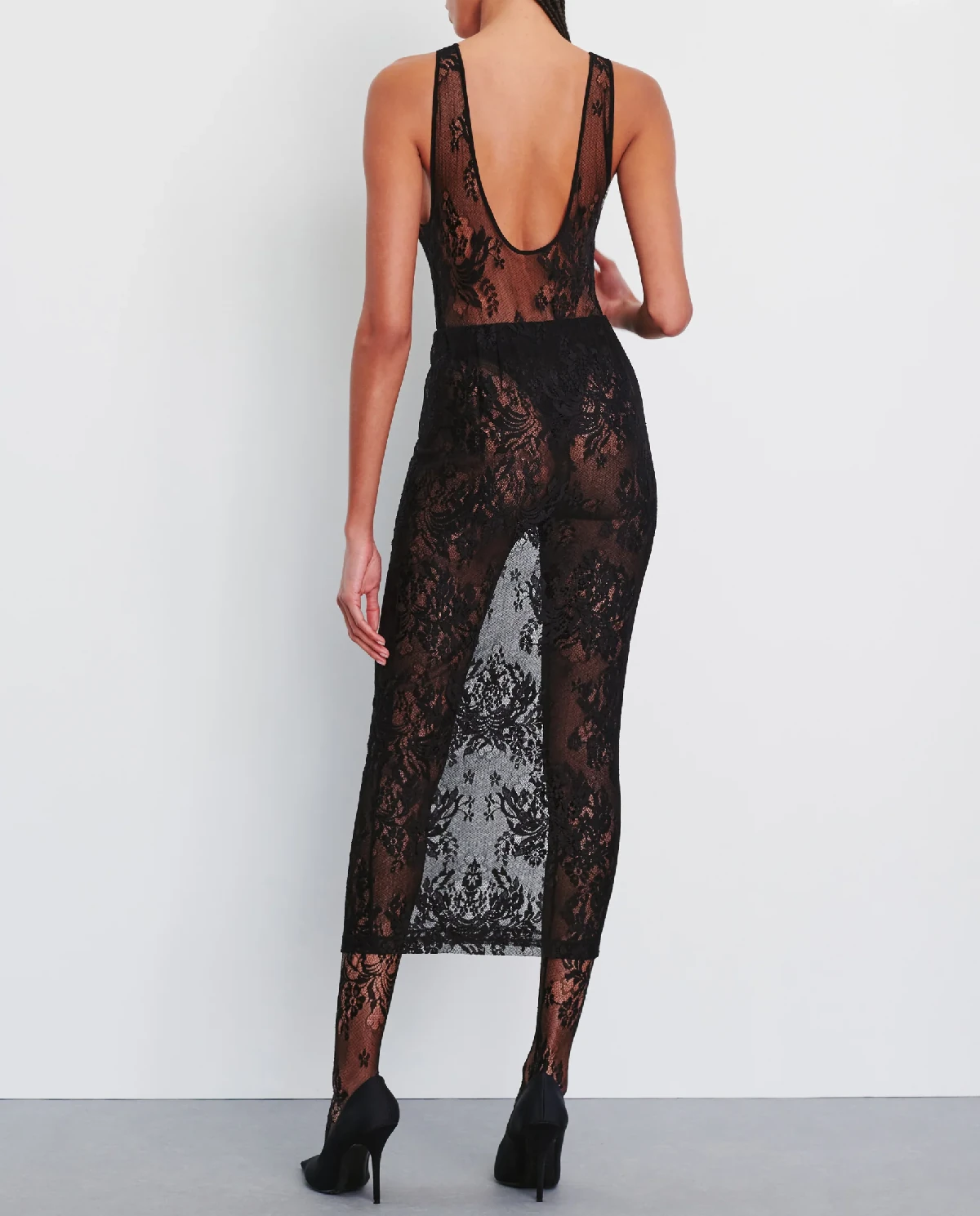 Czarna koronkowa spódnica midi - Image #3