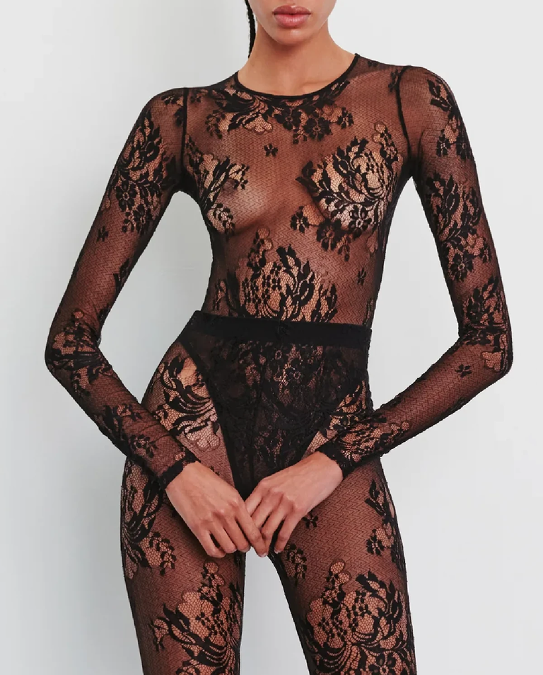 Czarne koronkowe body