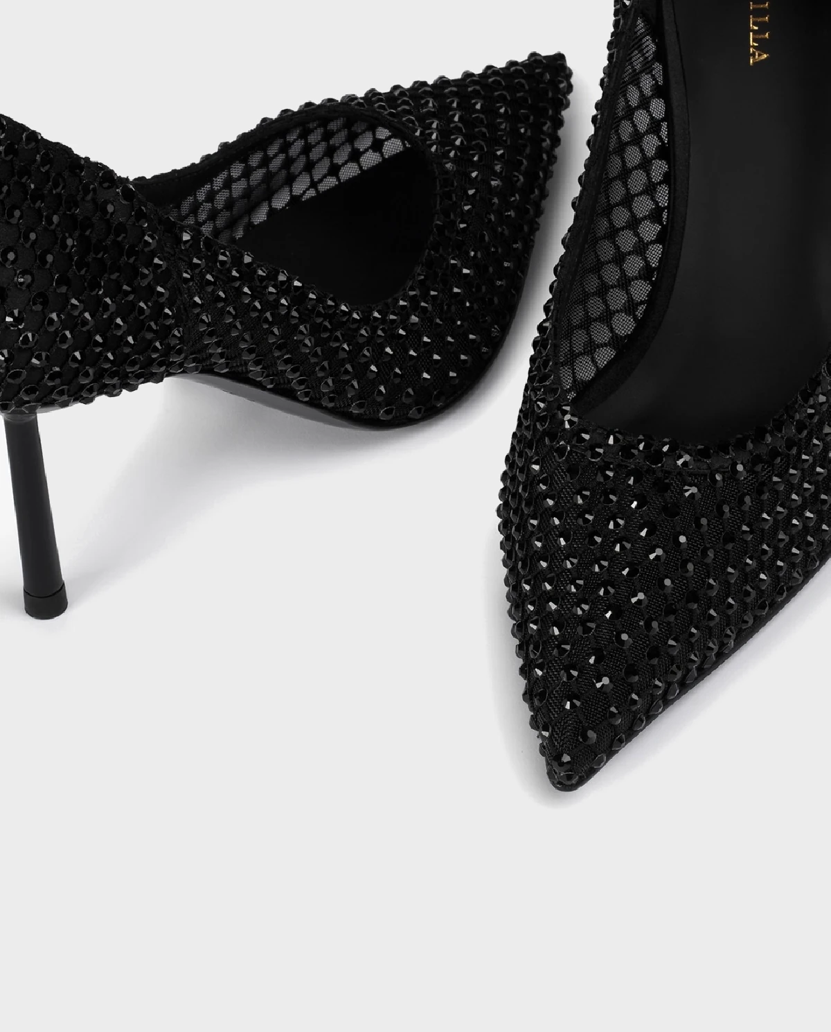 Czarne szpilki z kryształkami Gilda 80 - Image #3