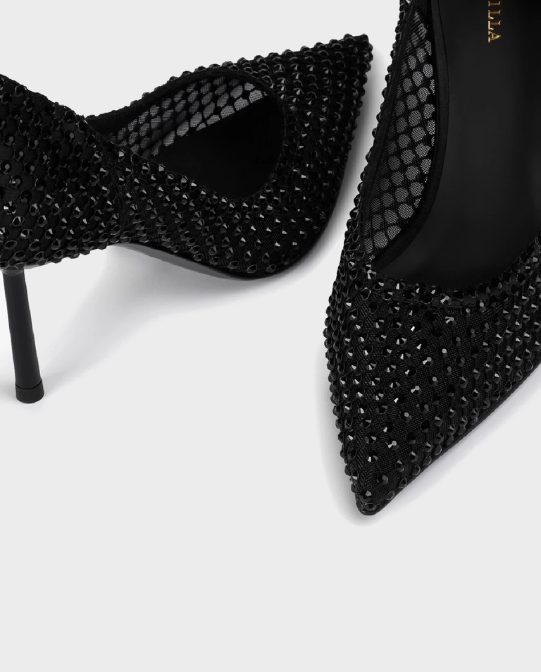 Czarne szpilki z kryształkami Gilda 80 - Image #3