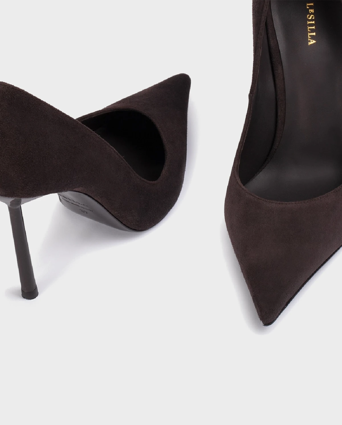 Ciemnobrązowe zamszowe szpilki Bella 100 - Image #4