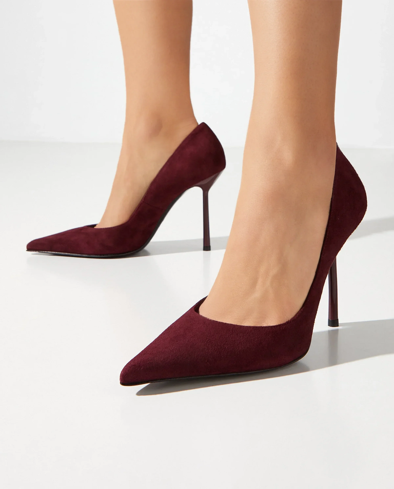 Bordowe zamszowe szpilki Bella 100