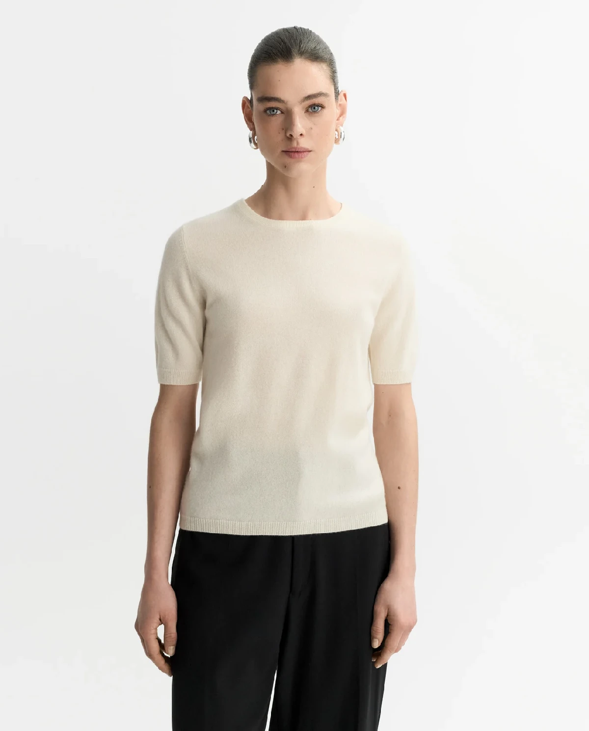 Kaszmirowy sweter z krótkim rękawem - Image #0