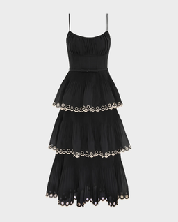 Czarna haftowana sukienka midi - Image #1