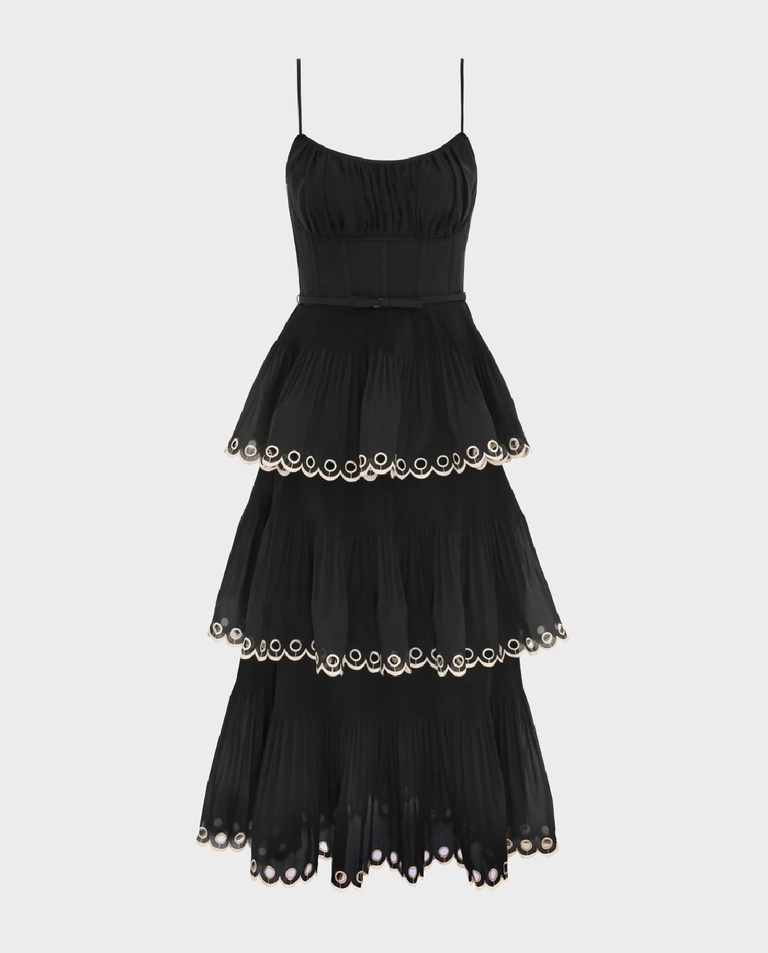 Czarna haftowana sukienka midi