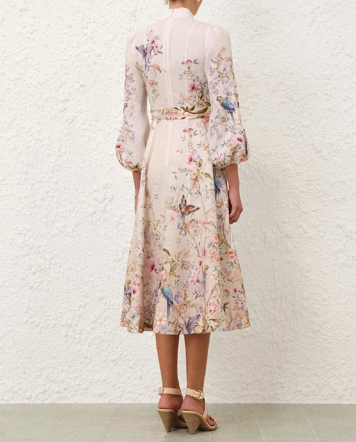 Kremowa lniana sukienka w kwiatowy wzór - Image #3