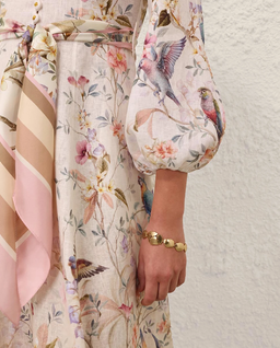 Kremowa lniana sukienka w kwiatowy wzór - Image #4