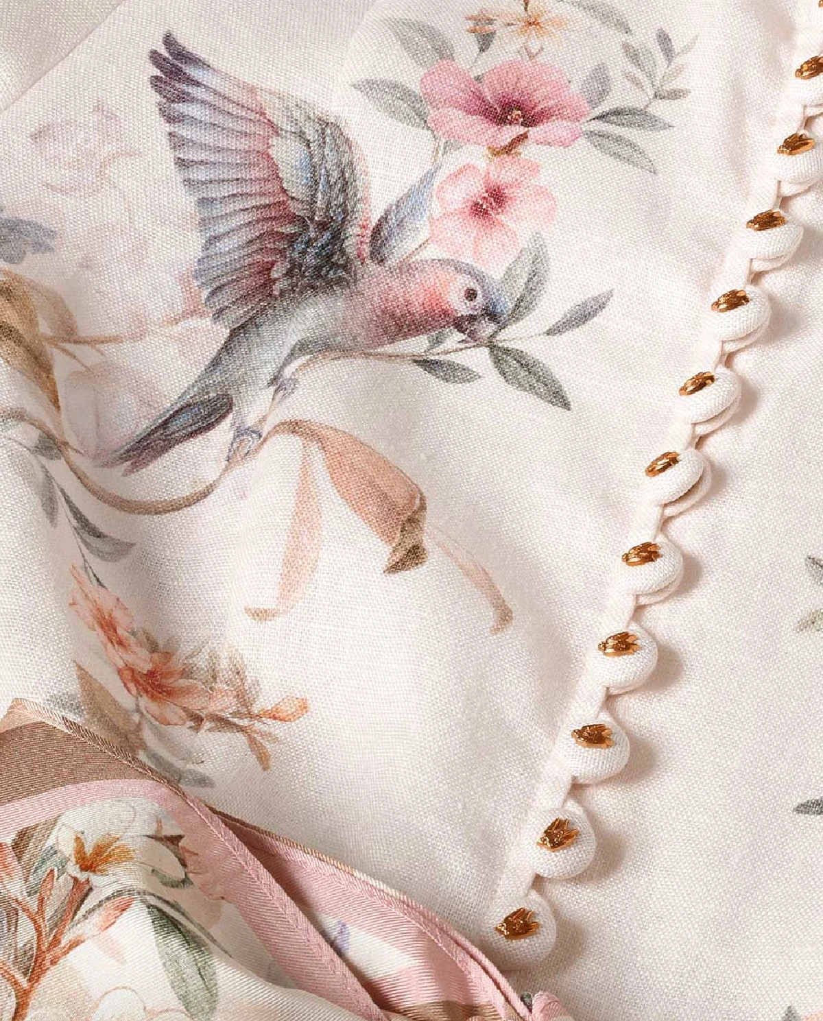 Kremowa lniana sukienka w kwiatowy wzór - Image #5