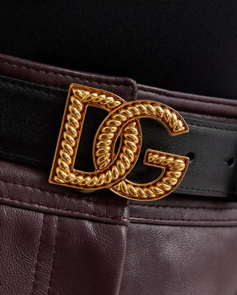 Czarny skórzany pasek z logo - Image #3