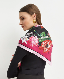 Jedwabna chusta w kwiaty 90x90 - Image #2