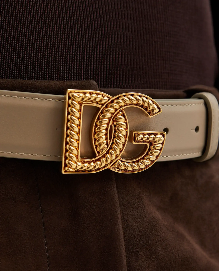 Beżowy skórzany pasek z logo - Image #3