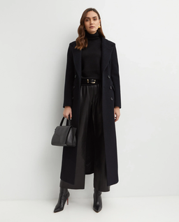 Czarny dwurzędowy płaszcz z wełny - Image #2