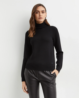 Czarny wełniany golf z haftowanym logo - Image #0