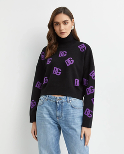 Czarny wełniany golf z logo - Image #0