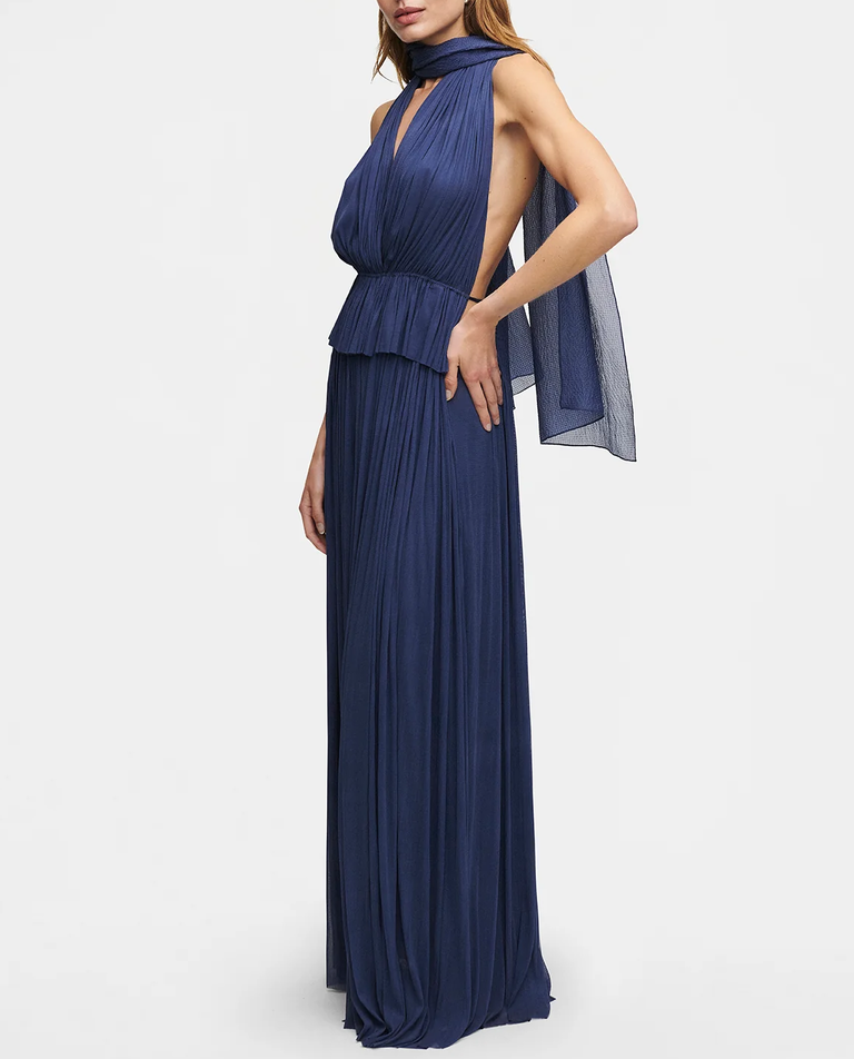 Granatowa spódnica maxi z jedwabiu - Image #3