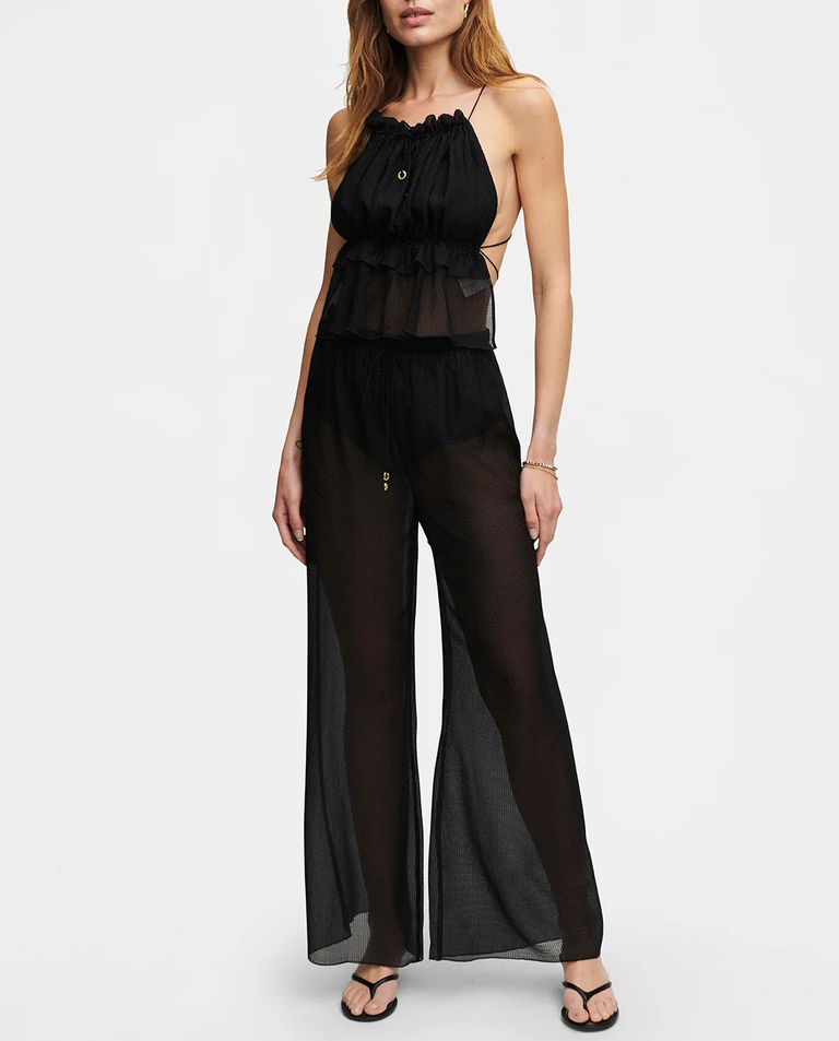 Jedwabne czarne spodnie o luźnym kroju