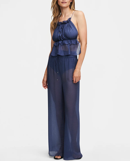 Jedwabne granatowe spodnie o luźnym kroju - Image #1