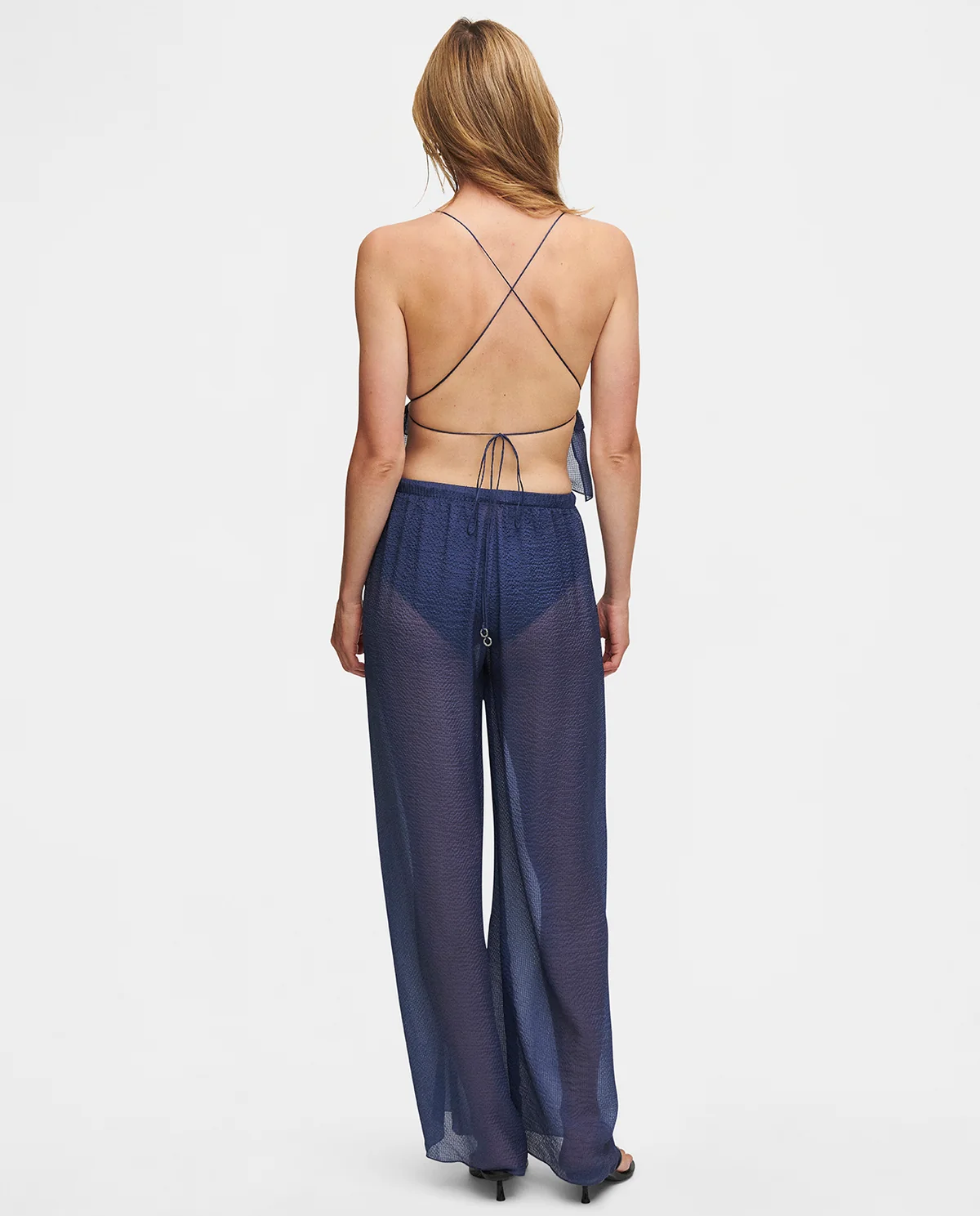 Jedwabne granatowe spodnie o luźnym kroju - Image #2