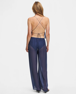 Jedwabne granatowe spodnie o luźnym kroju - Image #2